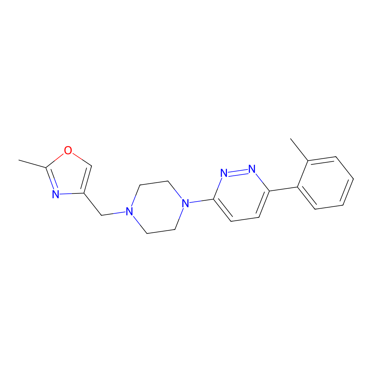 3-{4-[(2-Methyl-1,3-oxazol-4-yl)methyl]piperazin-1-yl}-6-(2-methylphenyl)pyridazine molecular structure, CAS 2380081-88-7