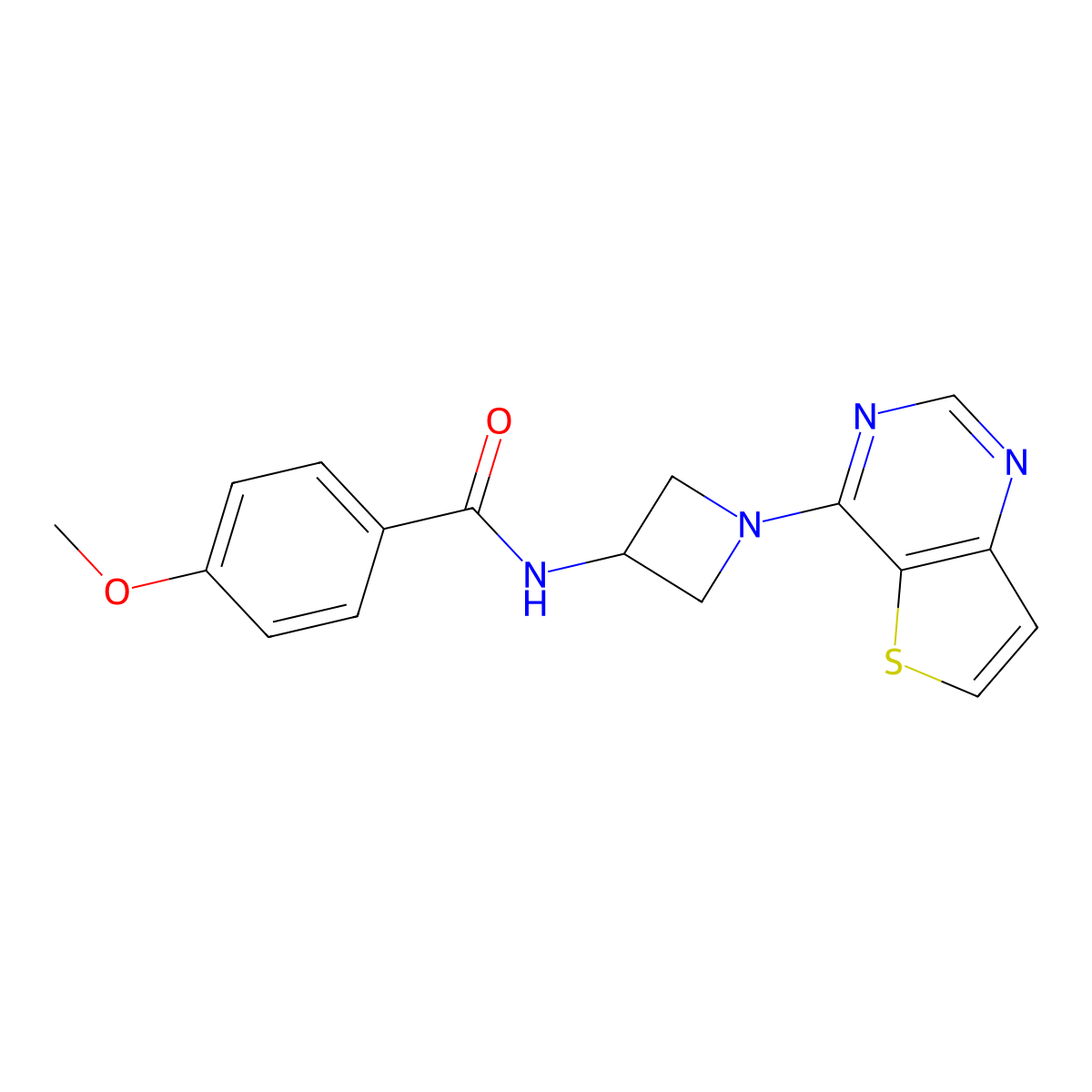 4-methoxy-N-(1-{thieno[3,2-d]pyrimidin-4-yl}azetidin-3-yl)benzamide molecular structure, CAS 2380081-90-1