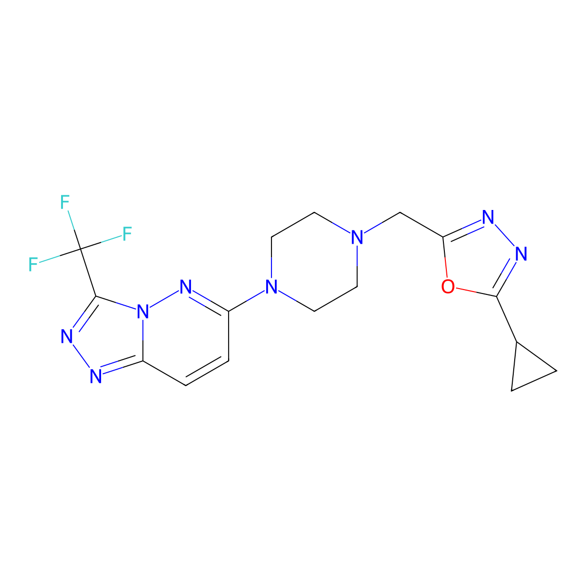 1-[(5-Cyclopropyl-1,3,4-oxadiazol-2-yl)methyl]-4-[3-(trifluoromethyl)-[1,2,4]triazolo[4,3-b]pyridazin-6-yl]piperazine molecular structure, CAS 2380081-95-6