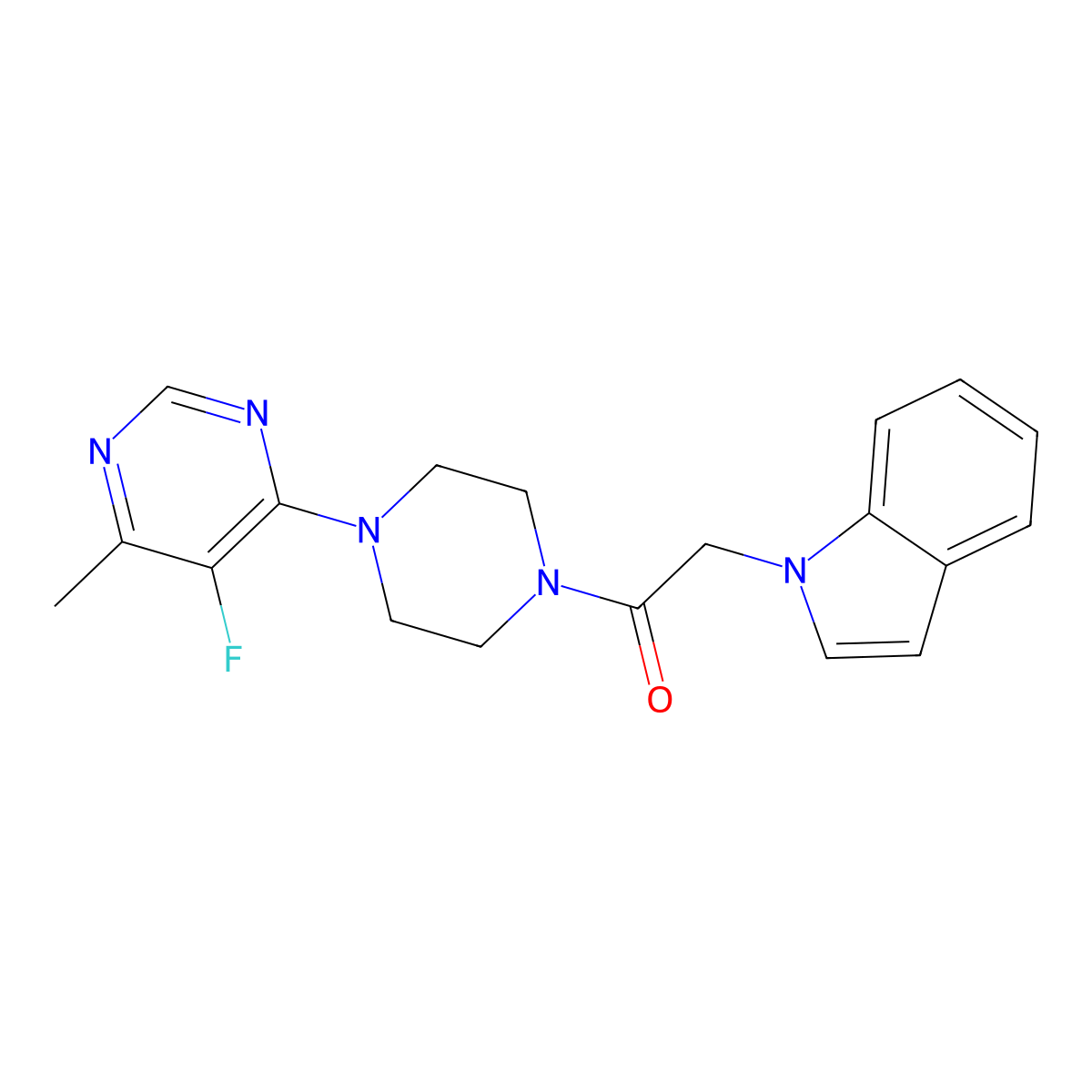 1-[4-(5-fluoro-6-methylpyrimidin-4-yl)piperazin-1-yl]-2-(1H-indol-1-yl)ethan-1-one molecular structure, CAS 2380082-08-4