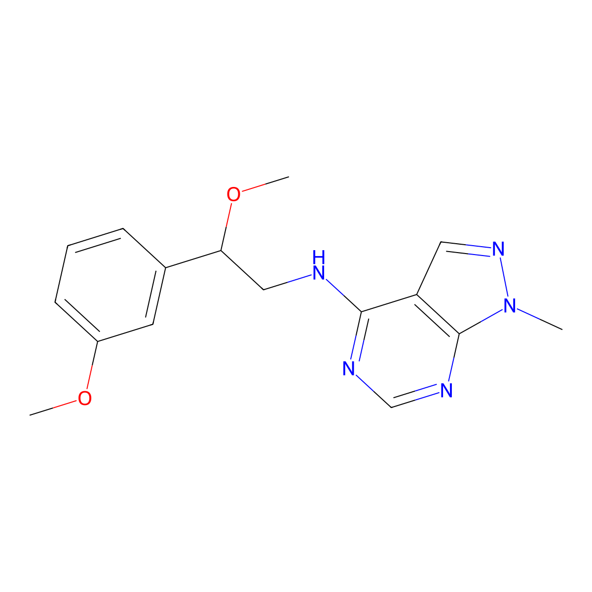 N-[2-methoxy-2-(3-methoxyphenyl)ethyl]-1-methyl-1H-pyrazolo[3,4-d]pyrimidin-4-amine molecular structure, CAS 2380082-10-8