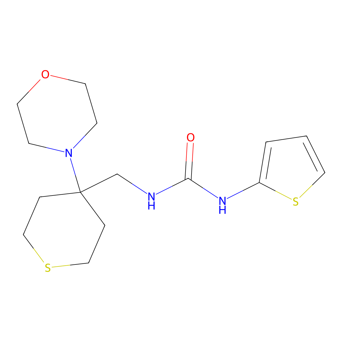 1-{[4-(Morpholin-4-yl)thian-4-yl]methyl}-3-(thiophen-2-yl)urea molecular structure, CAS 2380082-12-0