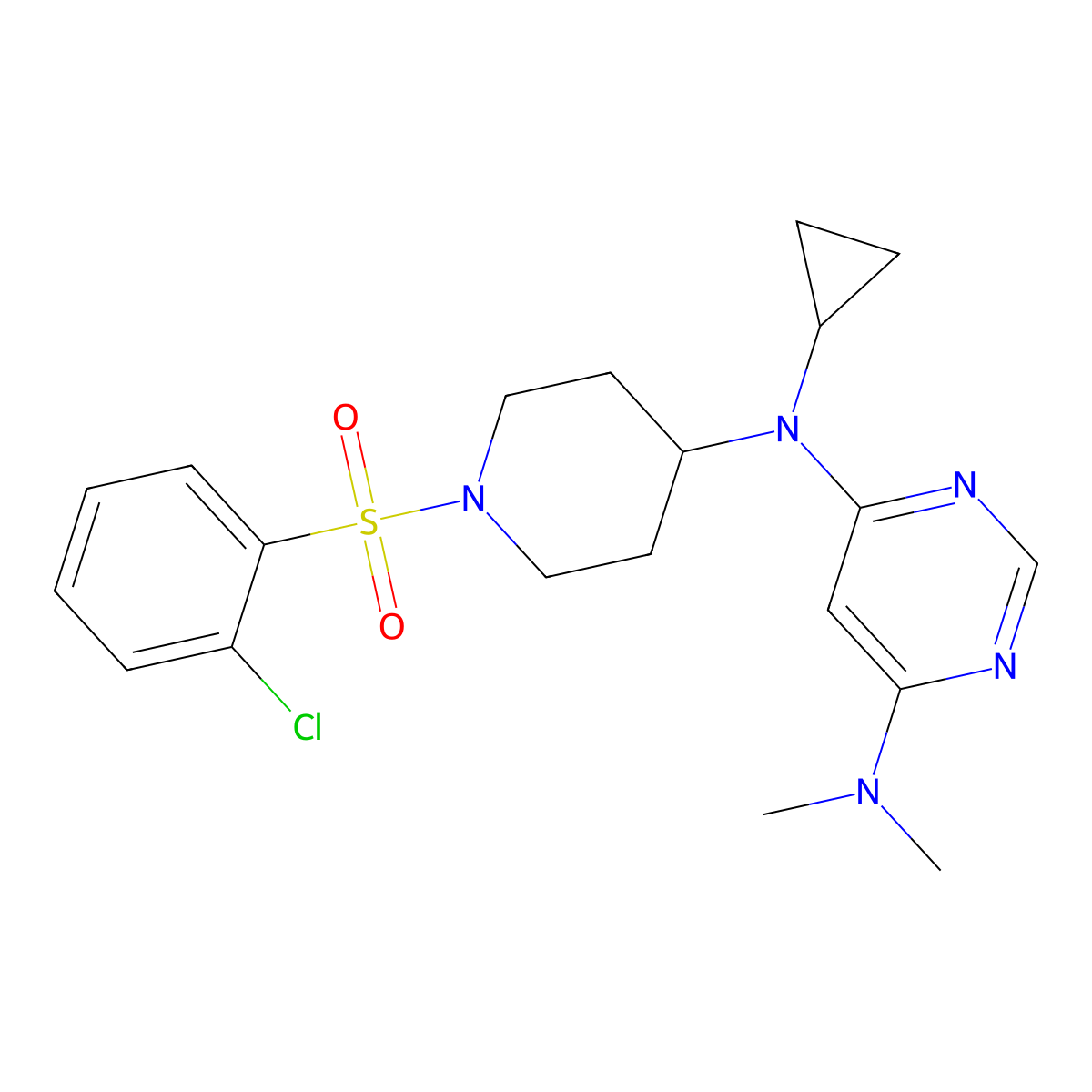 N4-[1-(2-chlorobenzenesulfonyl)piperidin-4-yl]-N4-cyclopropyl-N6,N6-dimethylpyrimidine-4,6-diamine molecular structure, CAS 2380083-44-1