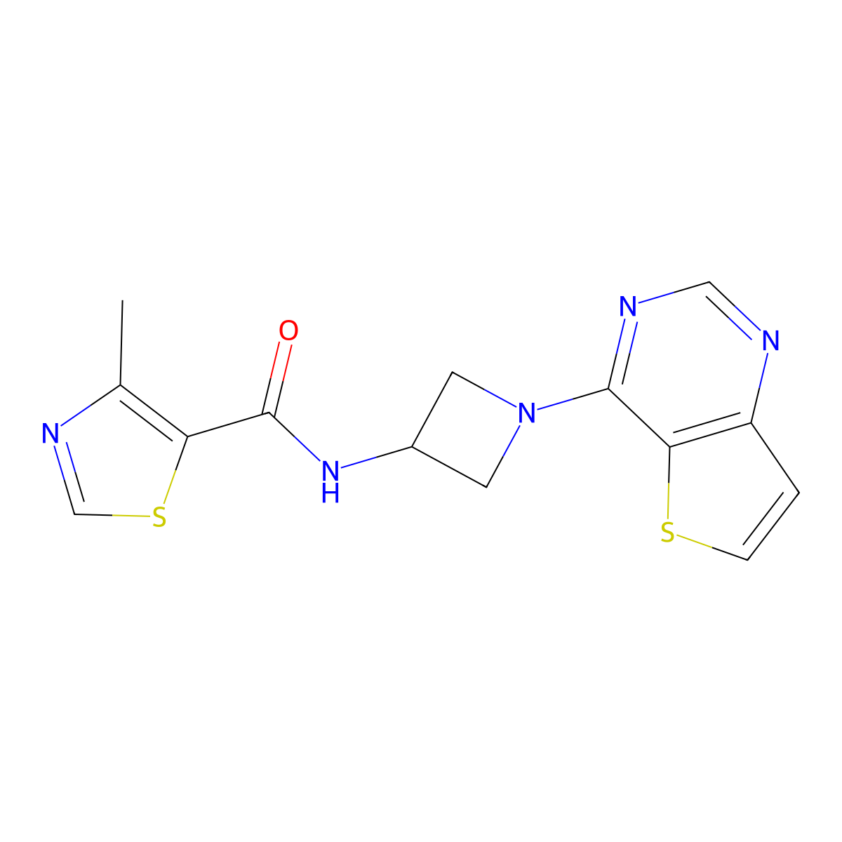 4-methyl-N-(1-{thieno[3,2-d]pyrimidin-4-yl}azetidin-3-yl)-1,3-thiazole-5-carboxamide molecular structure, CAS 2380083-49-6