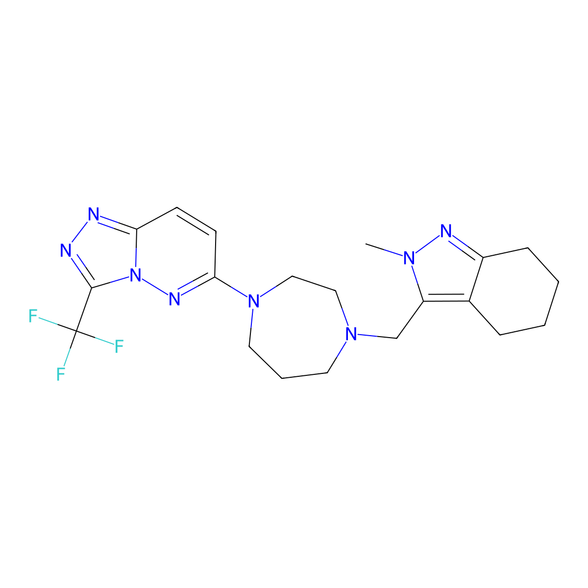 2-methyl-3-({4-[3-(trifluoromethyl)-[1,2,4]triazolo[4,3-b]pyridazin-6-yl]-1,4-diazepan-1-yl}methyl)-4,5,6,7-tetrahydro-2H-indazole molecular structure, CAS 2380083-51-0
