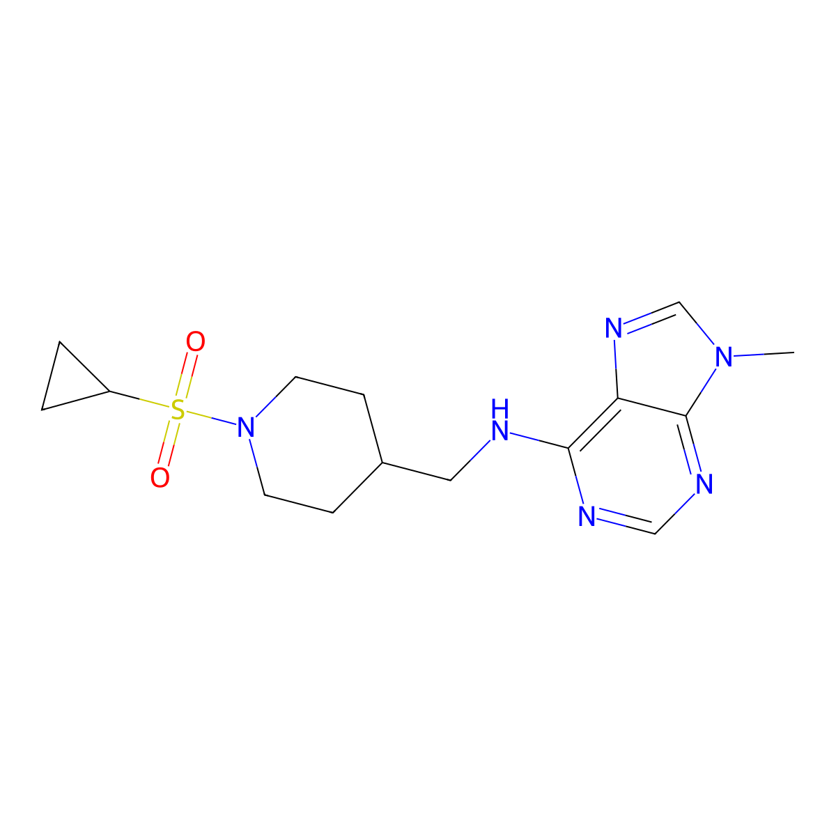 N-{[1-(cyclopropanesulfonyl)piperidin-4-yl]methyl}-9-methyl-9H-purin-6-amine molecular structure, CAS 2380083-52-1