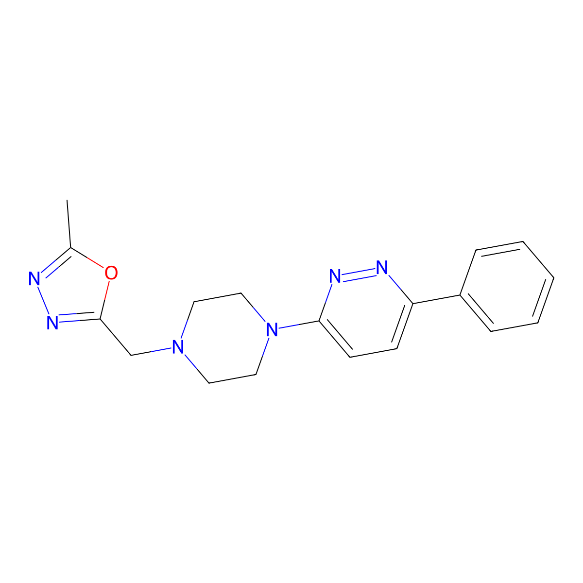 3-{4-[(5-Methyl-1,3,4-oxadiazol-2-yl)methyl]piperazin-1-yl}-6-phenylpyridazine molecular structure, CAS 2380083-53-2