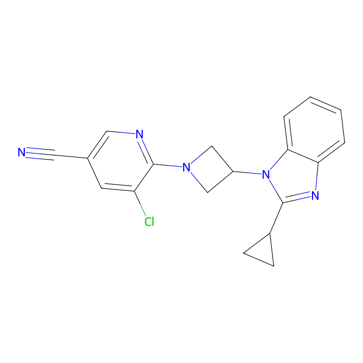 5-chloro-6-[3-(2-cyclopropyl-1H-1,3-benzodiazol-1-yl)azetidin-1-yl]pyridine-3-carbonitrile molecular structure, CAS 2380083-54-3