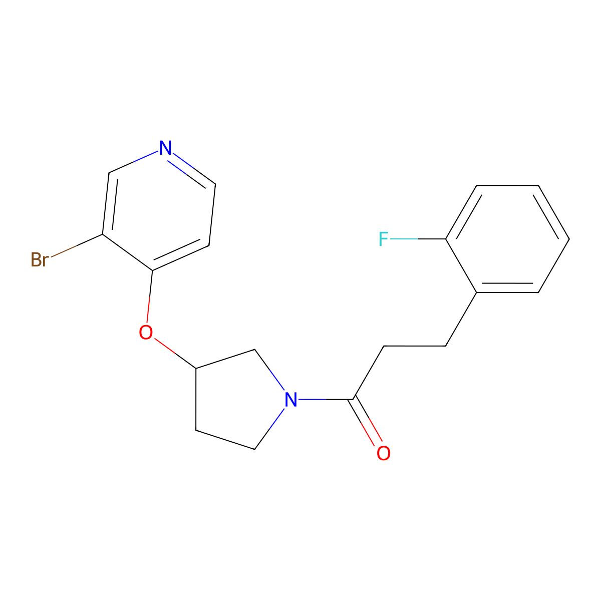 1-{3-[(3-Bromopyridin-4-yl)oxy]pyrrolidin-1-yl}-3-(2-fluorophenyl)propan-1-one molecular structure, CAS 2380083-57-6