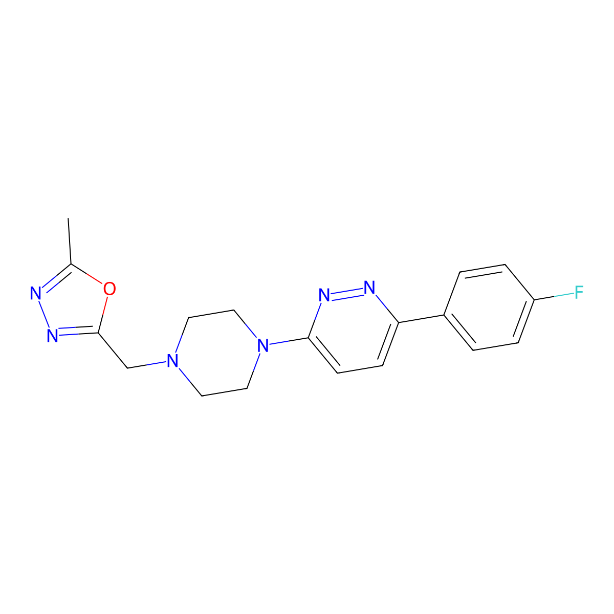 3-(4-Fluorophenyl)-6-{4-[(5-methyl-1,3,4-oxadiazol-2-yl)methyl]piperazin-1-yl}pyridazine molecular structure, CAS 2380083-58-7