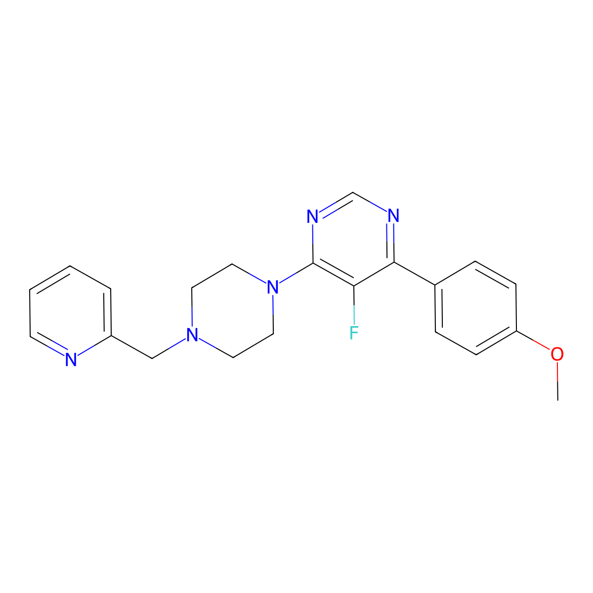 5-Fluoro-4-(4-methoxyphenyl)-6-{4-[(pyridin-2-yl)methyl]piperazin-1-yl}pyrimidine molecular structure, CAS 2380083-60-1