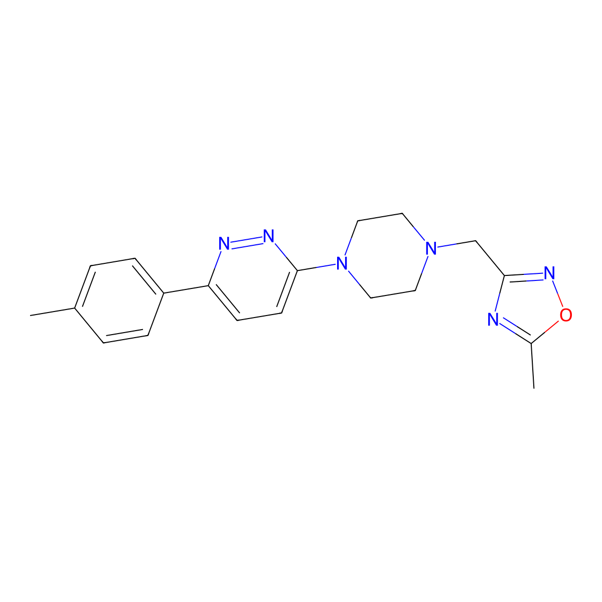 3-{4-[(5-Methyl-1,2,4-oxadiazol-3-yl)methyl]piperazin-1-yl}-6-(4-methylphenyl)pyridazine molecular structure, CAS 2380083-63-4