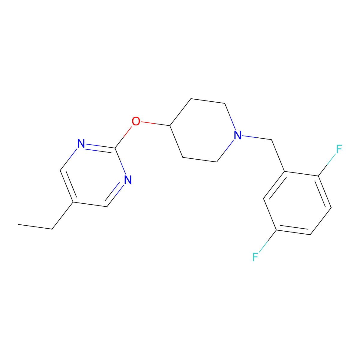 2-({1-[(2,5-Difluorophenyl)methyl]piperidin-4-yl}oxy)-5-ethylpyrimidine molecular structure, CAS 2380083-68-9