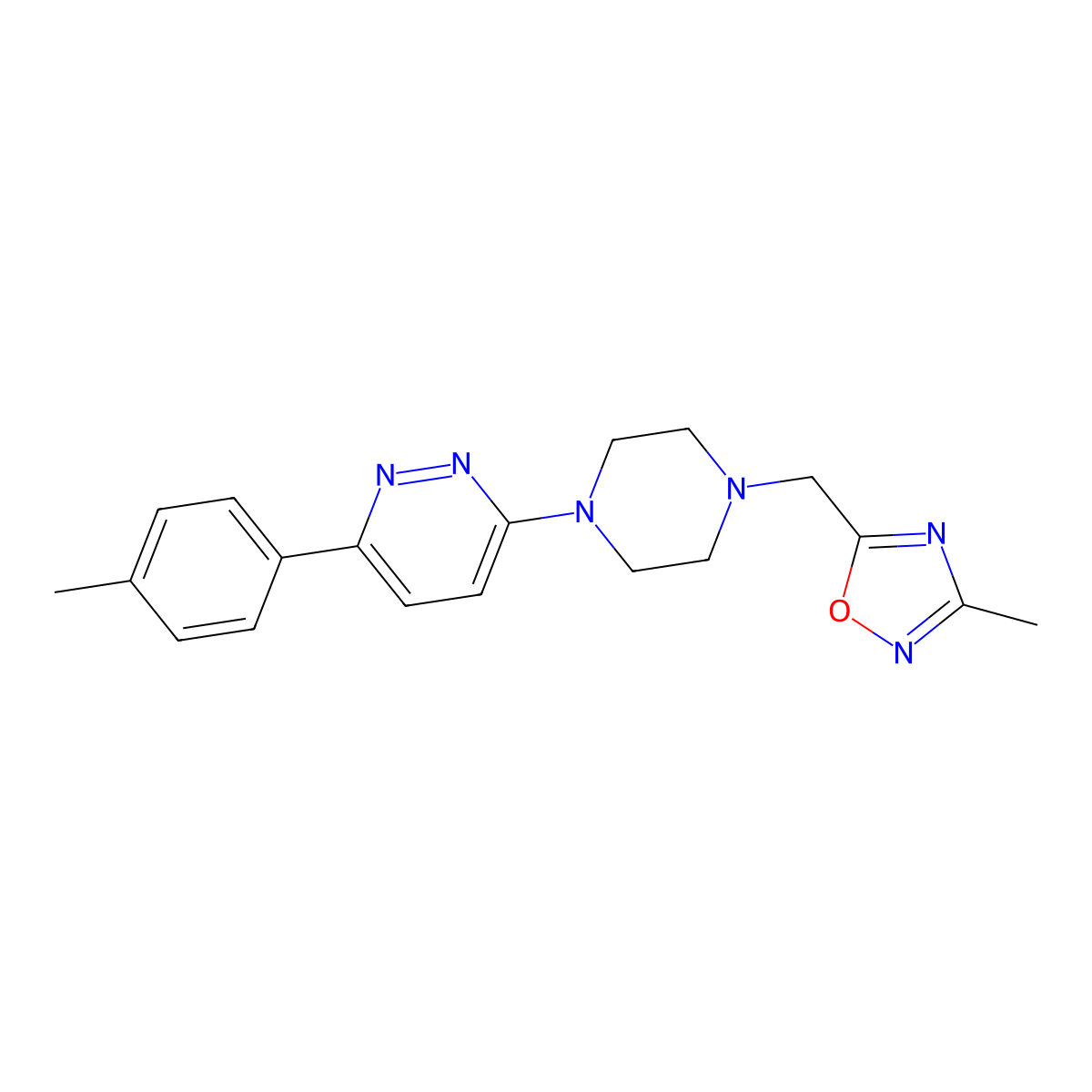 3-{4-[(3-Methyl-1,2,4-oxadiazol-5-yl)methyl]piperazin-1-yl}-6-(4-methylphenyl)pyridazine molecular structure, CAS 2380083-69-0