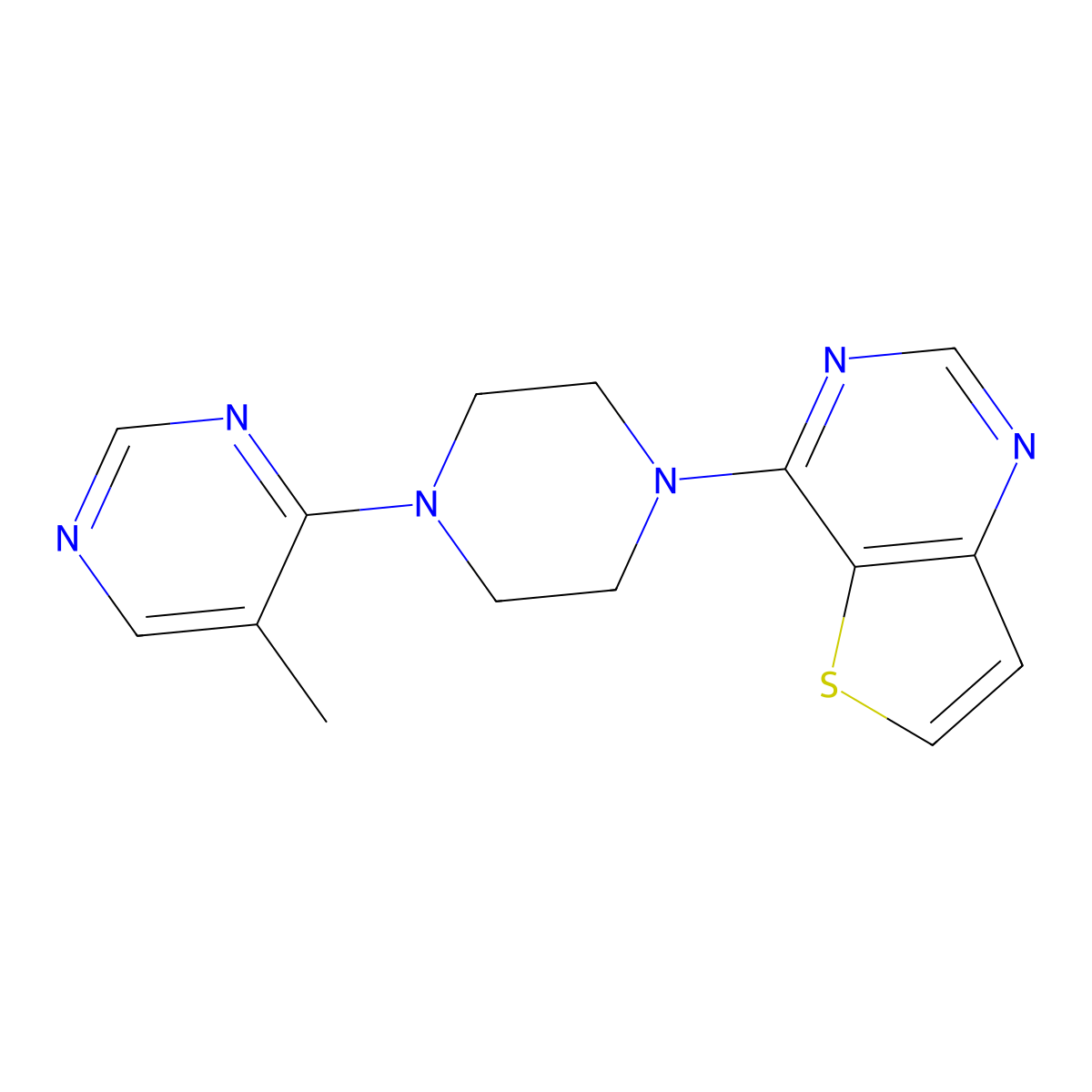 5-Methyl-4-(4-{thieno[3,2-d]pyrimidin-4-yl}piperazin-1-yl)pyrimidine molecular structure, CAS 2380083-72-5