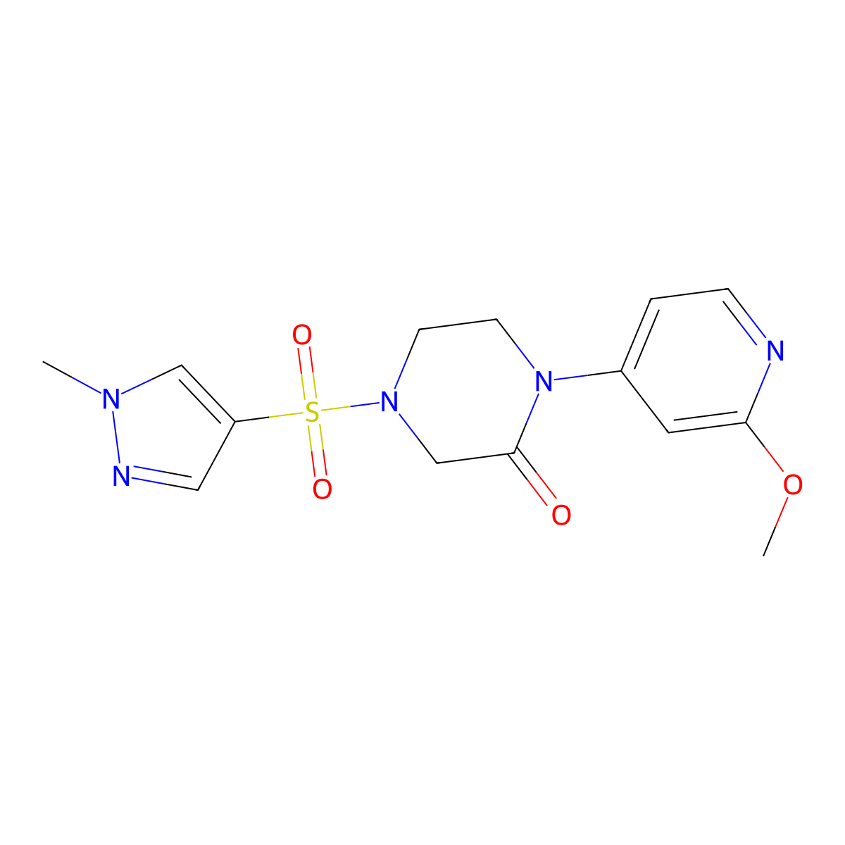 1-(2-methoxypyridin-4-yl)-4-[(1-methyl-1H-pyrazol-4-yl)sulfonyl]piperazin-2-one molecular structure, CAS 2380083-73-6