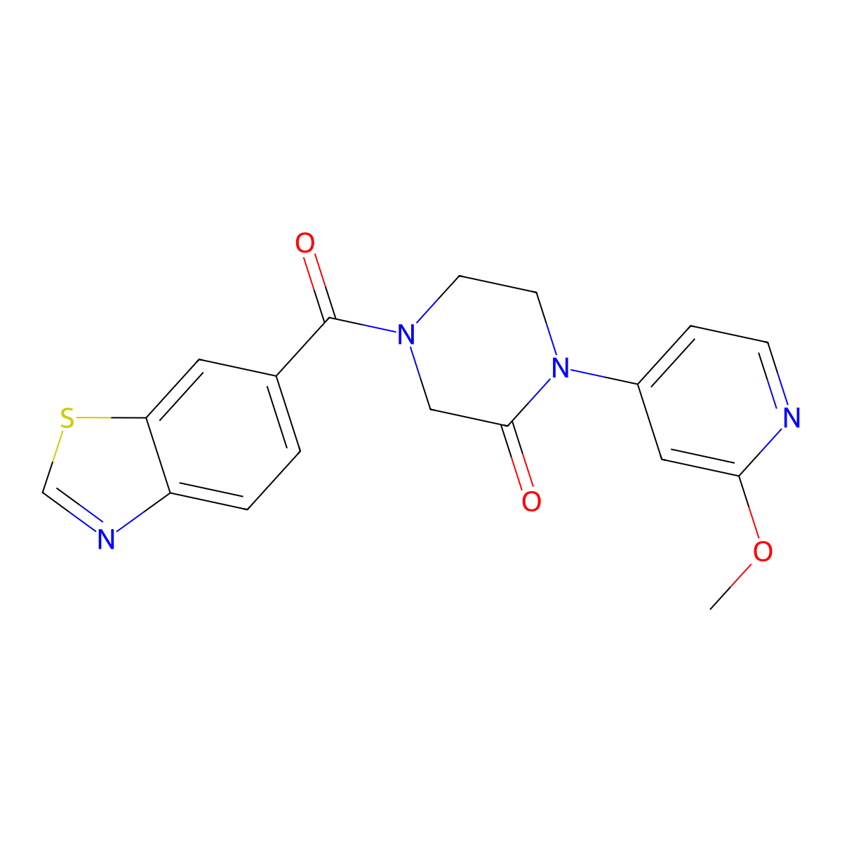 4-(1,3-Benzothiazole-6-carbonyl)-1-(2-methoxypyridin-4-yl)piperazin-2-one molecular structure, CAS 2380083-76-9