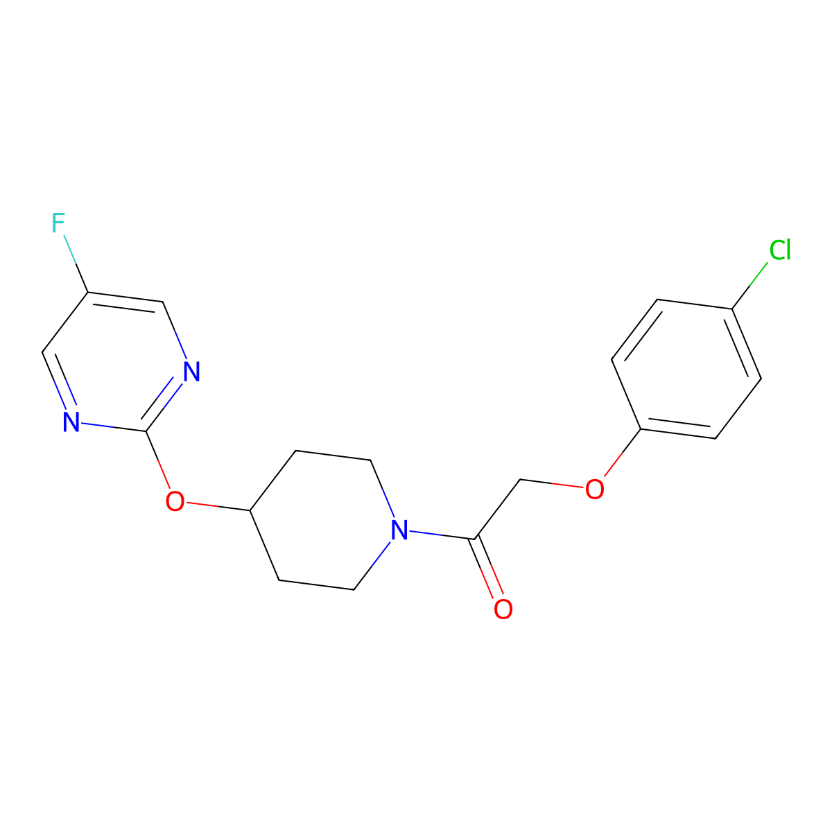 2-(4-Chlorophenoxy)-1-{4-[(5-fluoropyrimidin-2-yl)oxy]piperidin-1-yl}ethan-1-one molecular structure, CAS 2380083-78-1