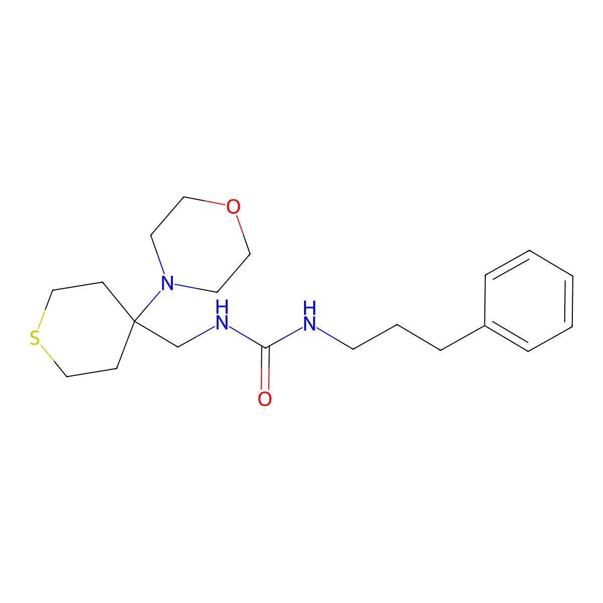 3-{[4-(Morpholin-4-yl)thian-4-yl]methyl}-1-(3-phenylpropyl)urea molecular structure, CAS 2380083-86-1