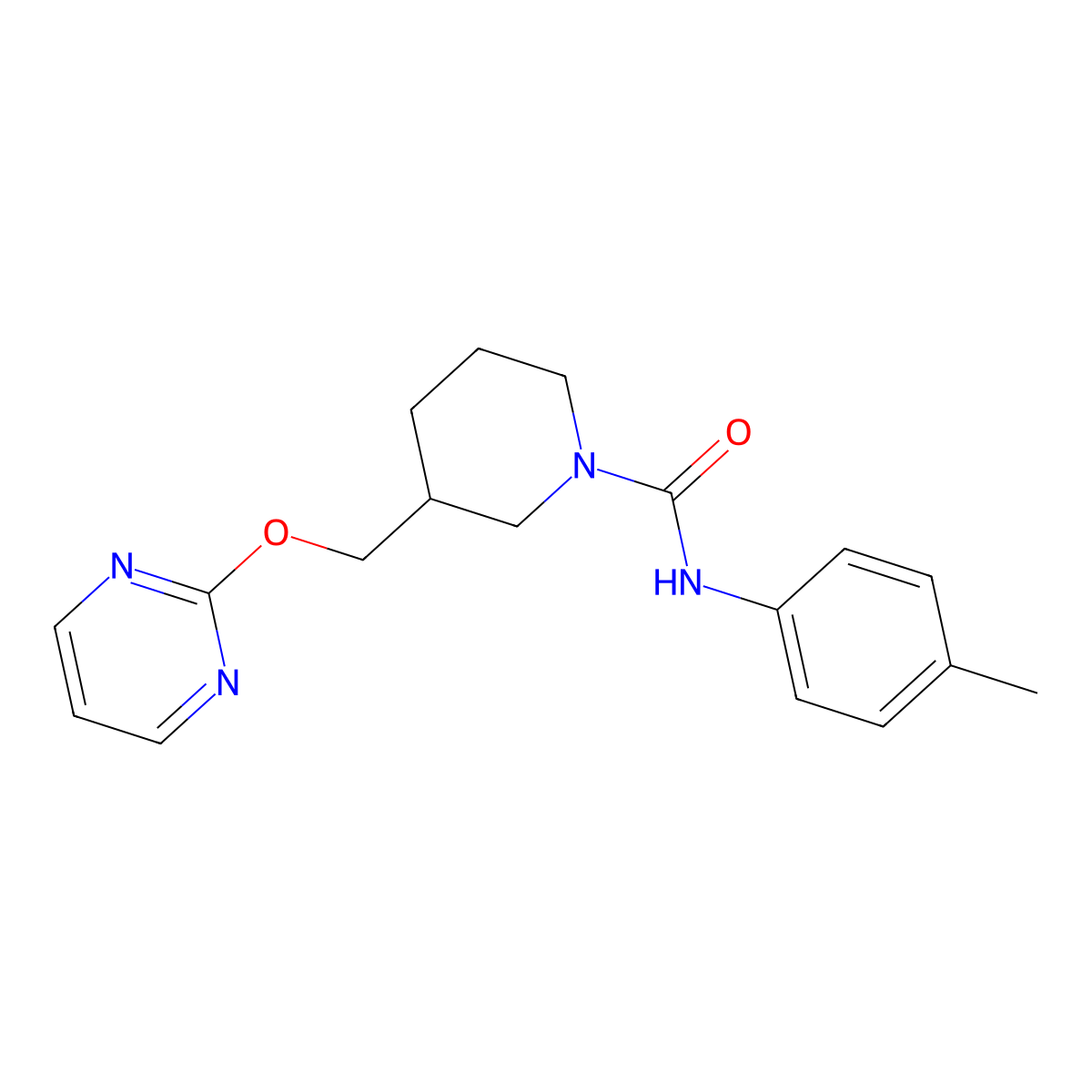 N-(4-methylphenyl)-3-[(pyrimidin-2-yloxy)methyl]piperidine-1-carboxamide molecular structure, CAS 2380083-89-4