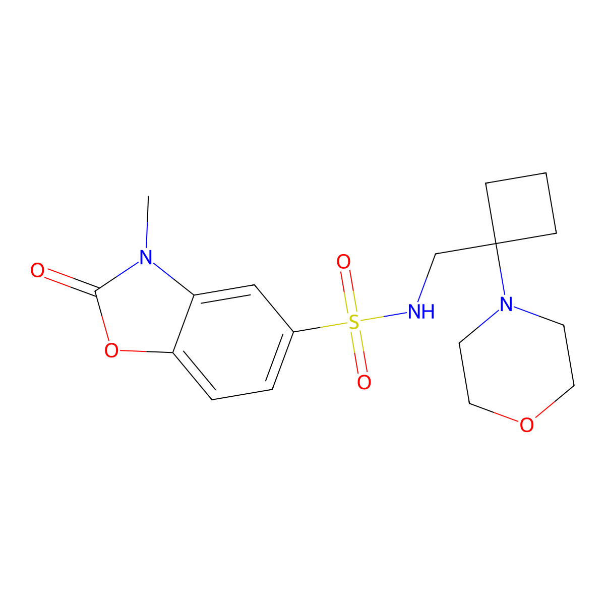 3-methyl-N-{[1-(morpholin-4-yl)cyclobutyl]methyl}-2-oxo-2,3-dihydro-1,3-benzoxazole-5-sulfonamide molecular structure, CAS 2380083-91-8