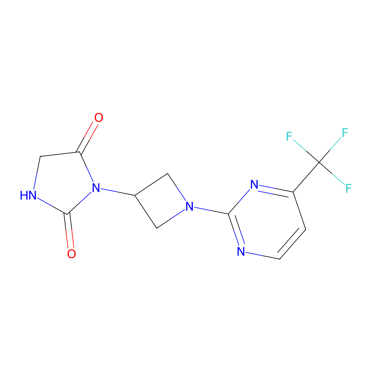 3-{1-[4-(Trifluoromethyl)pyrimidin-2-yl]azetidin-3-yl}imidazolidine-2,4-dione molecular structure, CAS 2380083-97-4