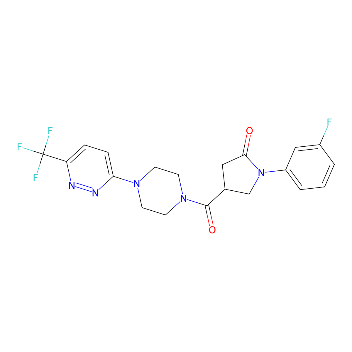 1-(3-Fluorophenyl)-4-{4-[6-(trifluoromethyl)pyridazin-3-yl]piperazine-1-carbonyl}pyrrolidin-2-one molecular structure, CAS 2380083-98-5