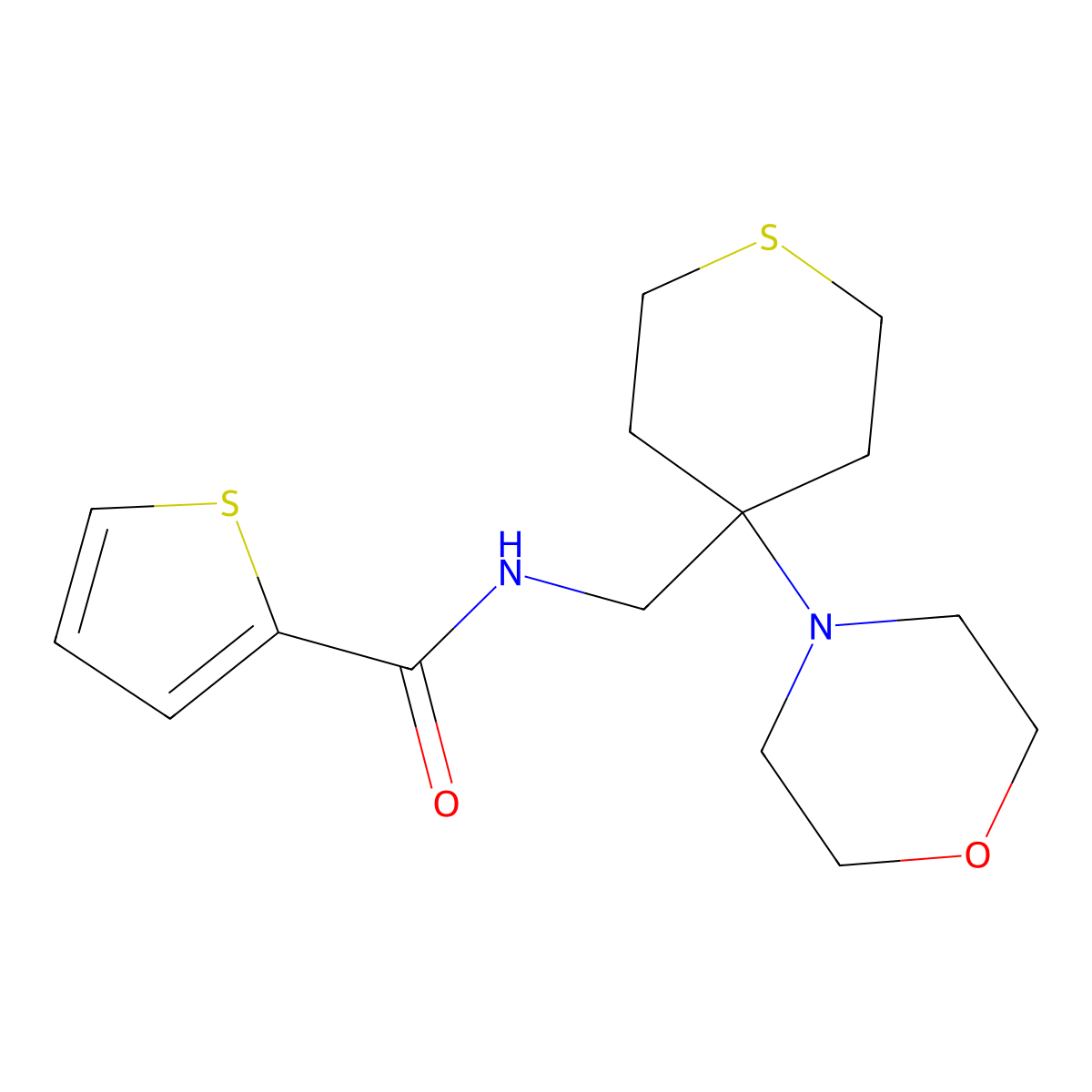 N-{[4-(morpholin-4-yl)thian-4-yl]methyl}thiophene-2-carboxamide molecular structure, CAS 2380083-99-6