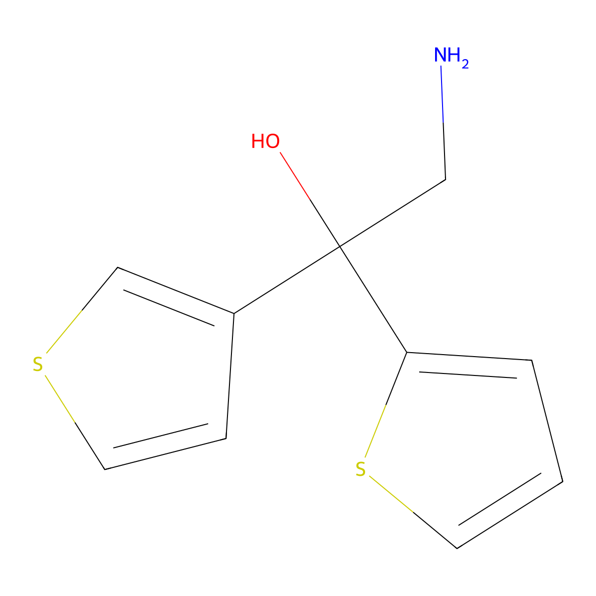 2-Amino-1-(thiophen-2-yl)-1-(thiophen-3-yl)ethan-1-ol molecular structure, CAS 2380084-03-5