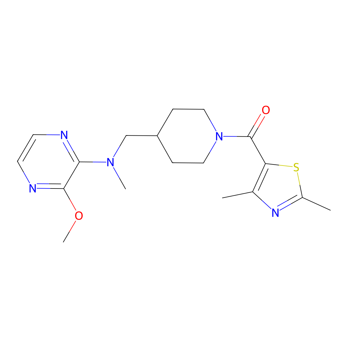 N-{[1-(2,4-dimethyl-1,3-thiazole-5-carbonyl)piperidin-4-yl]methyl}-3-methoxy-N-methylpyrazin-2-amine molecular structure, CAS 2380084-14-8