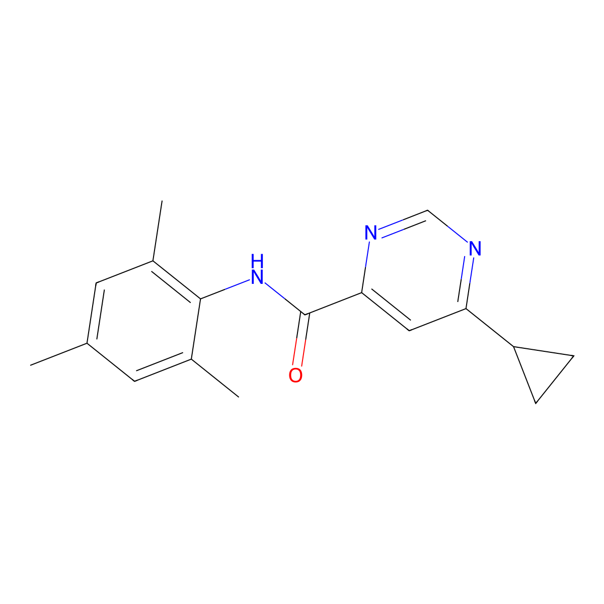 6-Cyclopropyl-N-(2,4,6-trimethylphenyl)pyrimidine-4-carboxamide molecular structure, CAS 2380084-20-6