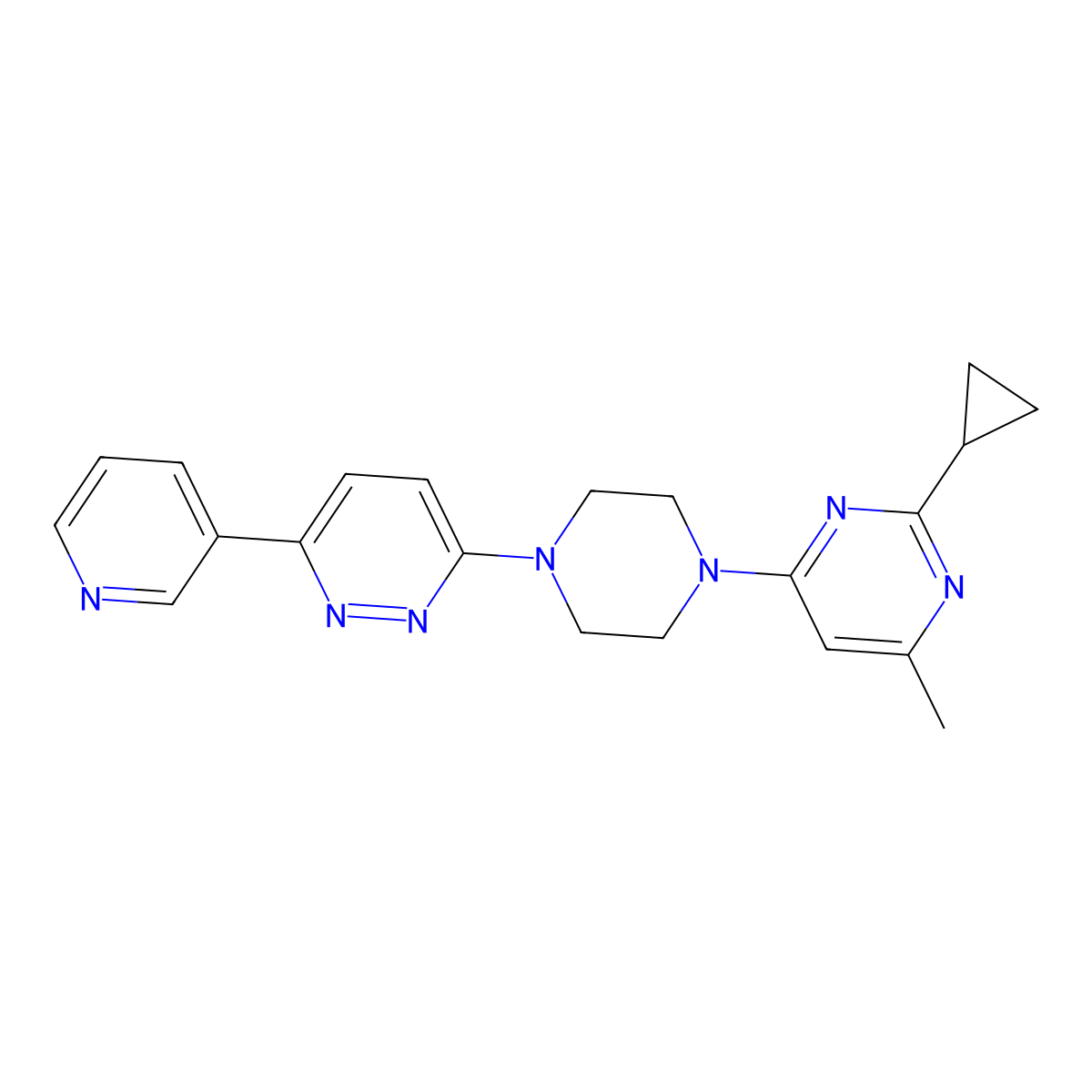 2-Cyclopropyl-4-methyl-6-{4-[6-(pyridin-3-yl)pyridazin-3-yl]piperazin-1-yl}pyrimidine molecular structure, CAS 2380084-25-1
