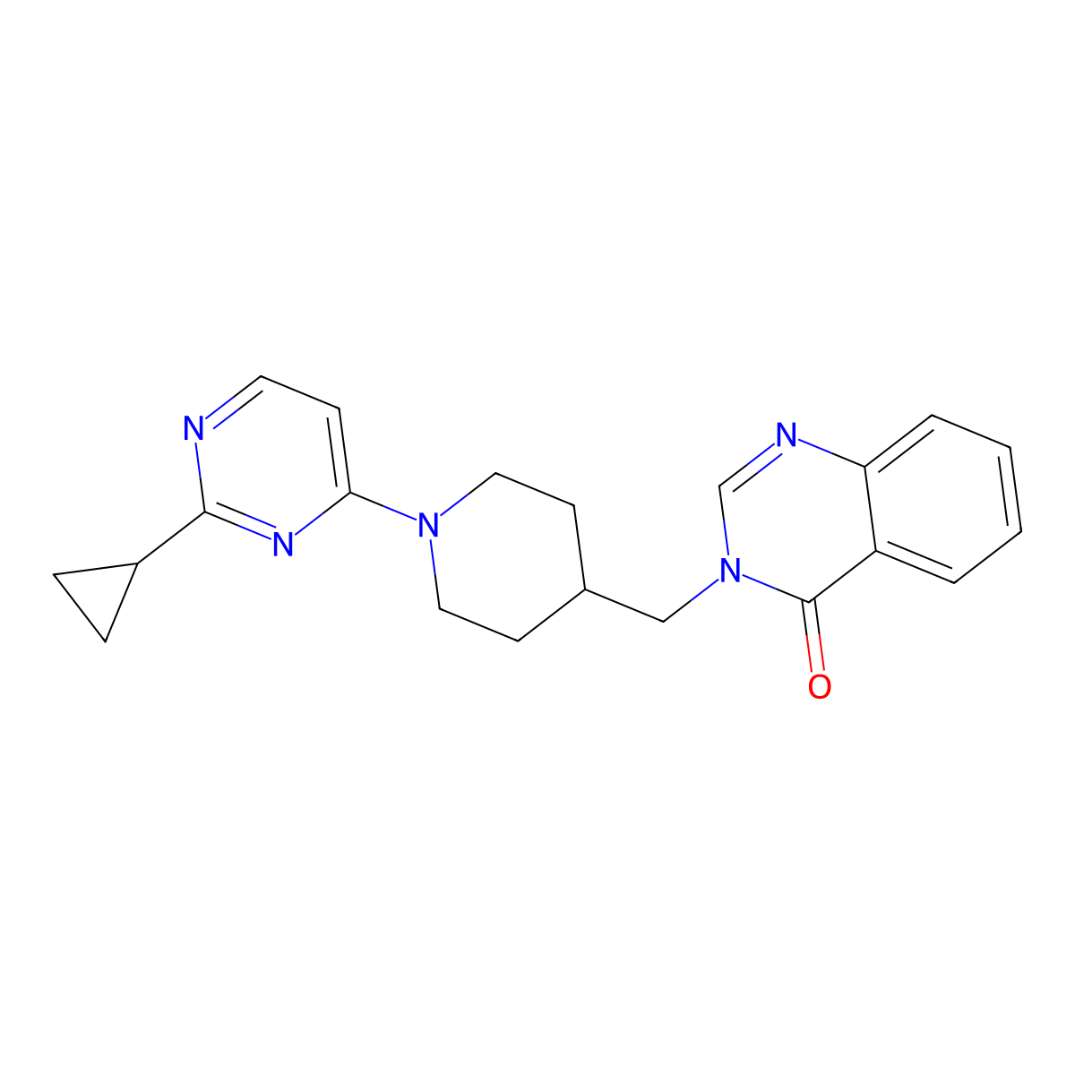 3-{[1-(2-Cyclopropylpyrimidin-4-yl)piperidin-4-yl]methyl}-3,4-dihydroquinazolin-4-one molecular structure, CAS 2380084-28-4