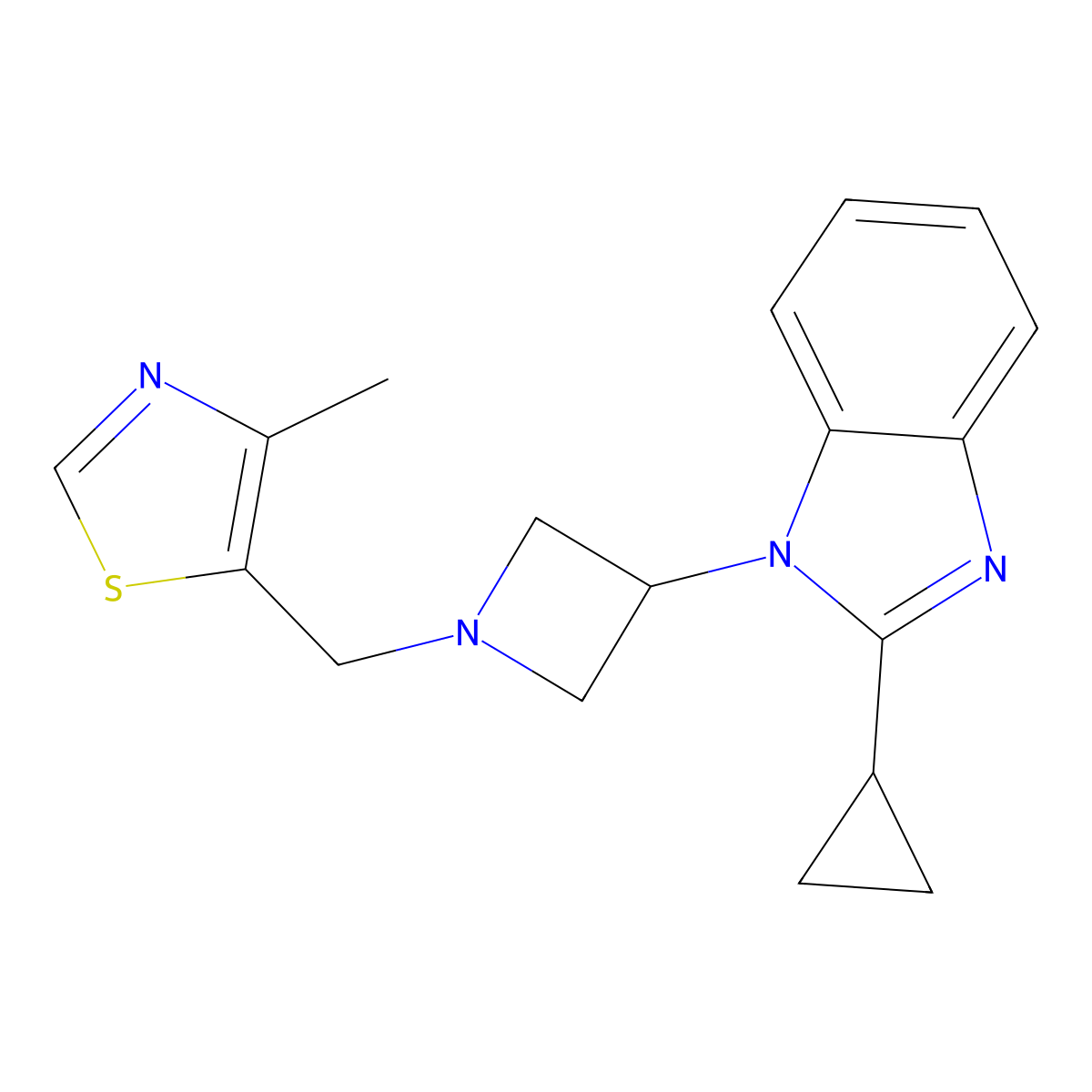 2-cyclopropyl-1-{1-[(4-methyl-1,3-thiazol-5-yl)methyl]azetidin-3-yl}-1H-1,3-benzodiazole molecular structure, CAS 2380084-43-3