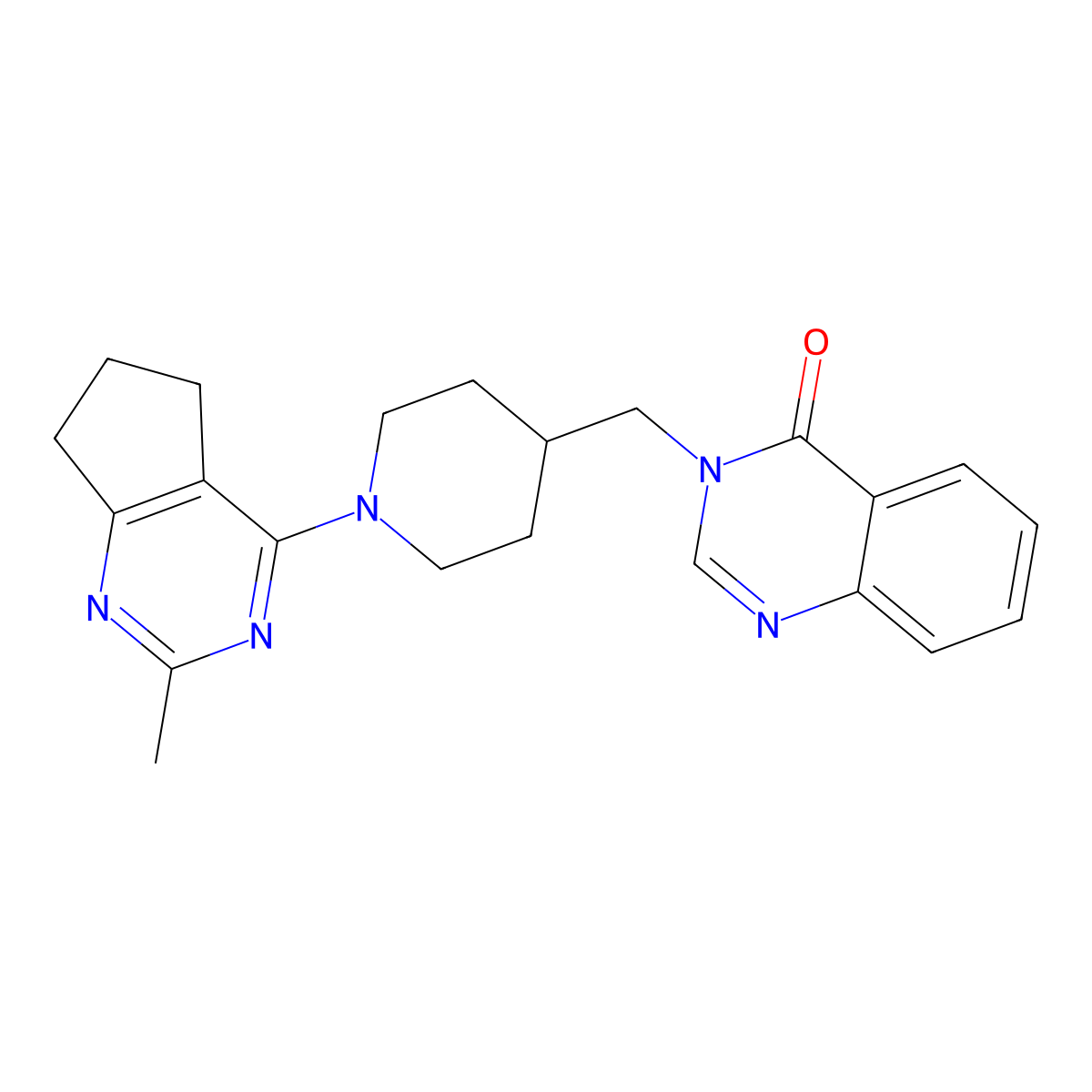 3-[(1-{2-methyl-5H,6H,7H-cyclopenta[d]pyrimidin-4-yl}piperidin-4-yl)methyl]-3,4-dihydroquinazolin-4-one molecular structure, CAS 2380084-44-4