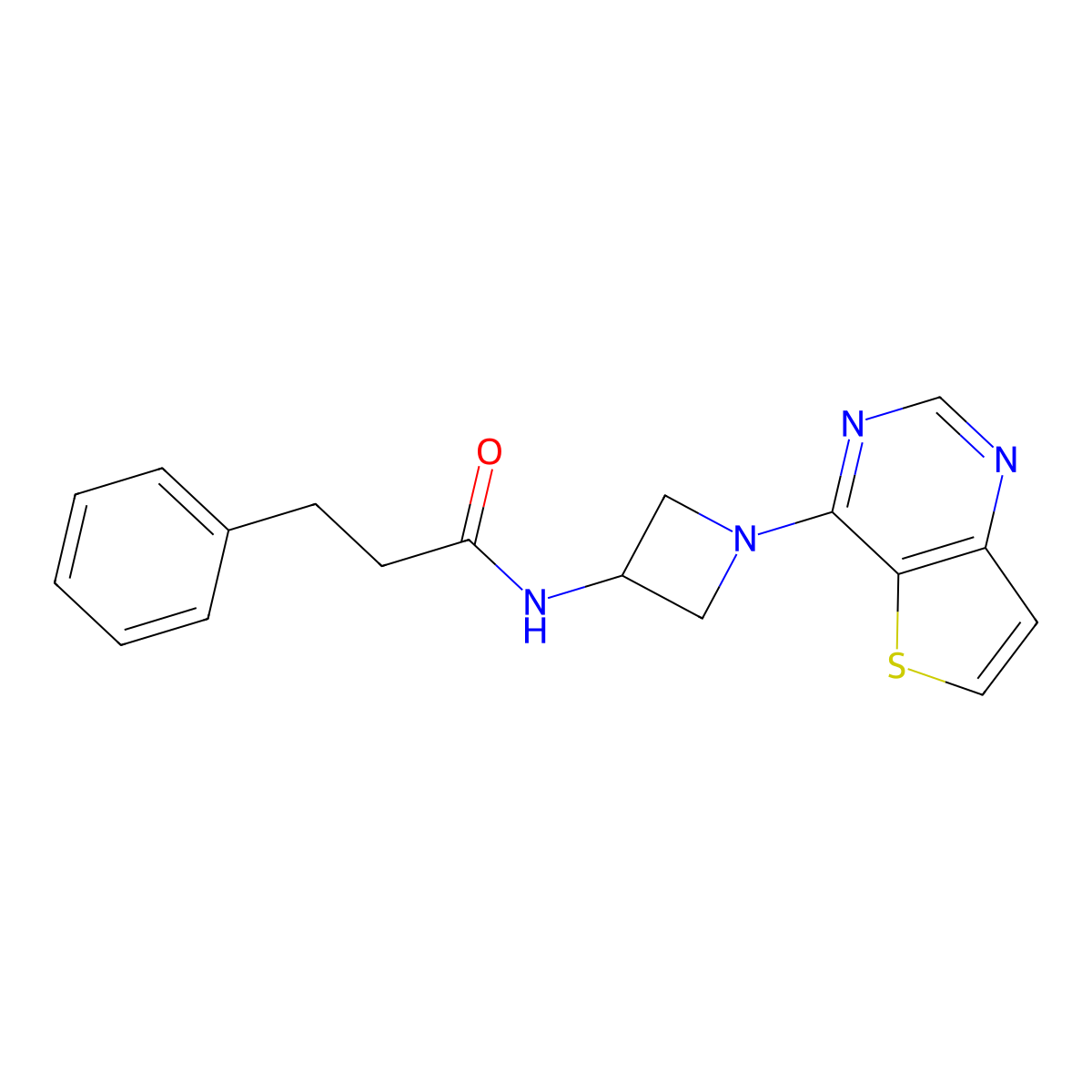 3-phenyl-N-(1-{thieno[3,2-d]pyrimidin-4-yl}azetidin-3-yl)propanamide molecular structure, CAS 2380084-45-5