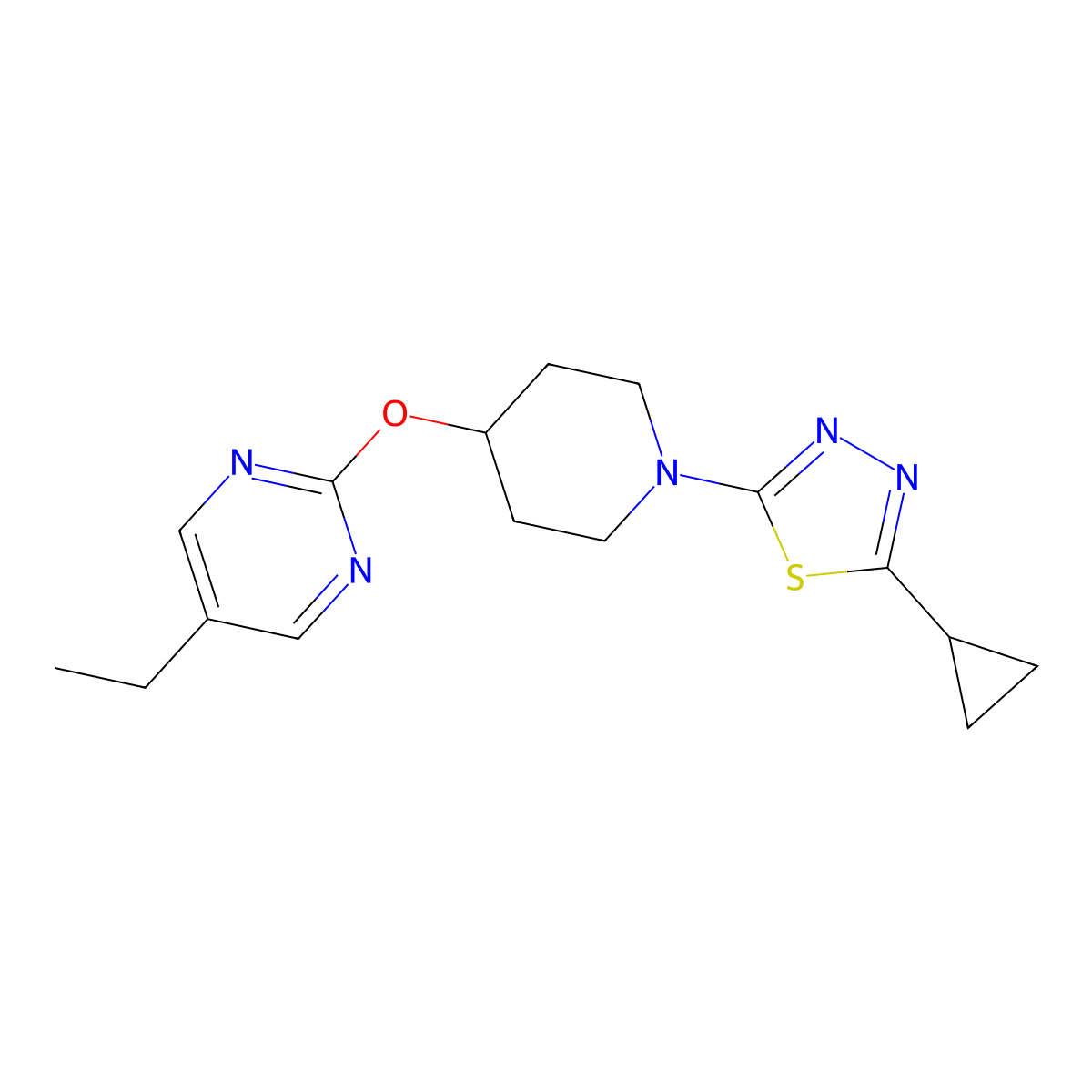 2-{[1-(5-Cyclopropyl-1,3,4-thiadiazol-2-yl)piperidin-4-yl]oxy}-5-ethylpyrimidine molecular structure, CAS 2380084-53-5