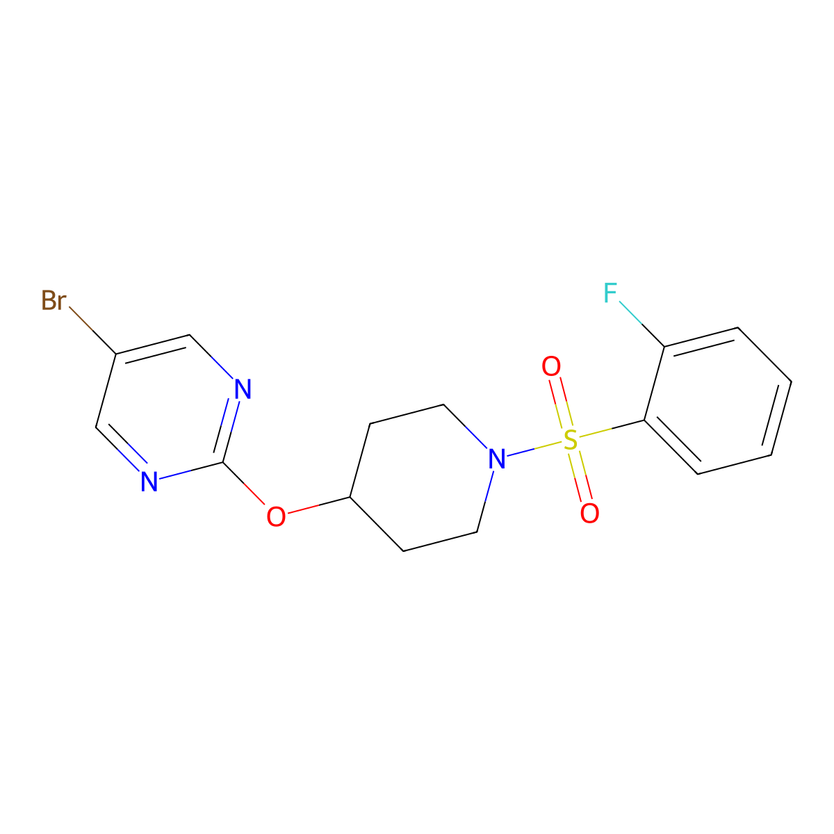 5-Bromo-2-{[1-(2-fluorobenzenesulfonyl)piperidin-4-yl]oxy}pyrimidine molecular structure, CAS 2380084-60-4