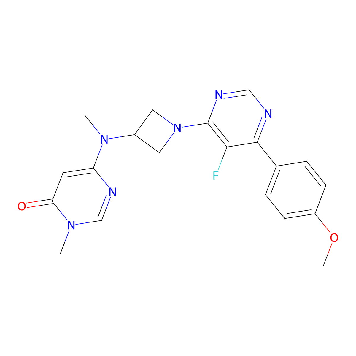 6-({1-[5-Fluoro-6-(4-methoxyphenyl)pyrimidin-4-yl]azetidin-3-yl}(methyl)amino)-3-methyl-3,4-dihydropyrimidin-4-one molecular structure, CAS 2380084-65-9