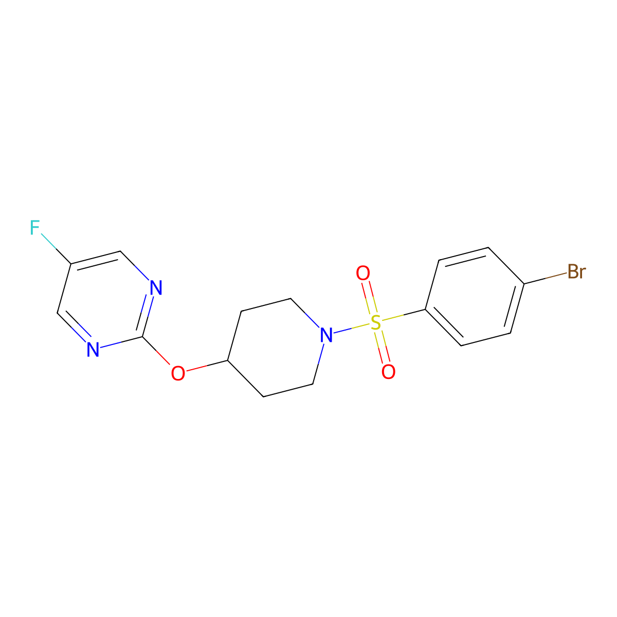 2-{[1-(4-Bromobenzenesulfonyl)piperidin-4-yl]oxy}-5-fluoropyrimidine molecular structure, CAS 2380084-73-9