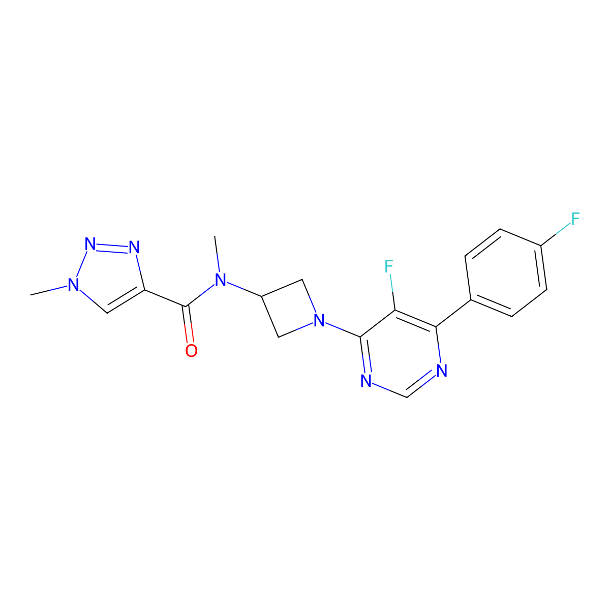N-{1-[5-fluoro-6-(4-fluorophenyl)pyrimidin-4-yl]azetidin-3-yl}-N,1-dimethyl-1H-1,2,3-triazole-4-carboxamide molecular structure, CAS 2380084-75-1