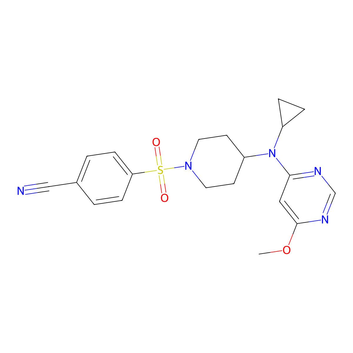 4-({4-[Cyclopropyl(6-methoxypyrimidin-4-yl)amino]piperidin-1-yl}sulfonyl)benzonitrile molecular structure, CAS 2380084-81-9