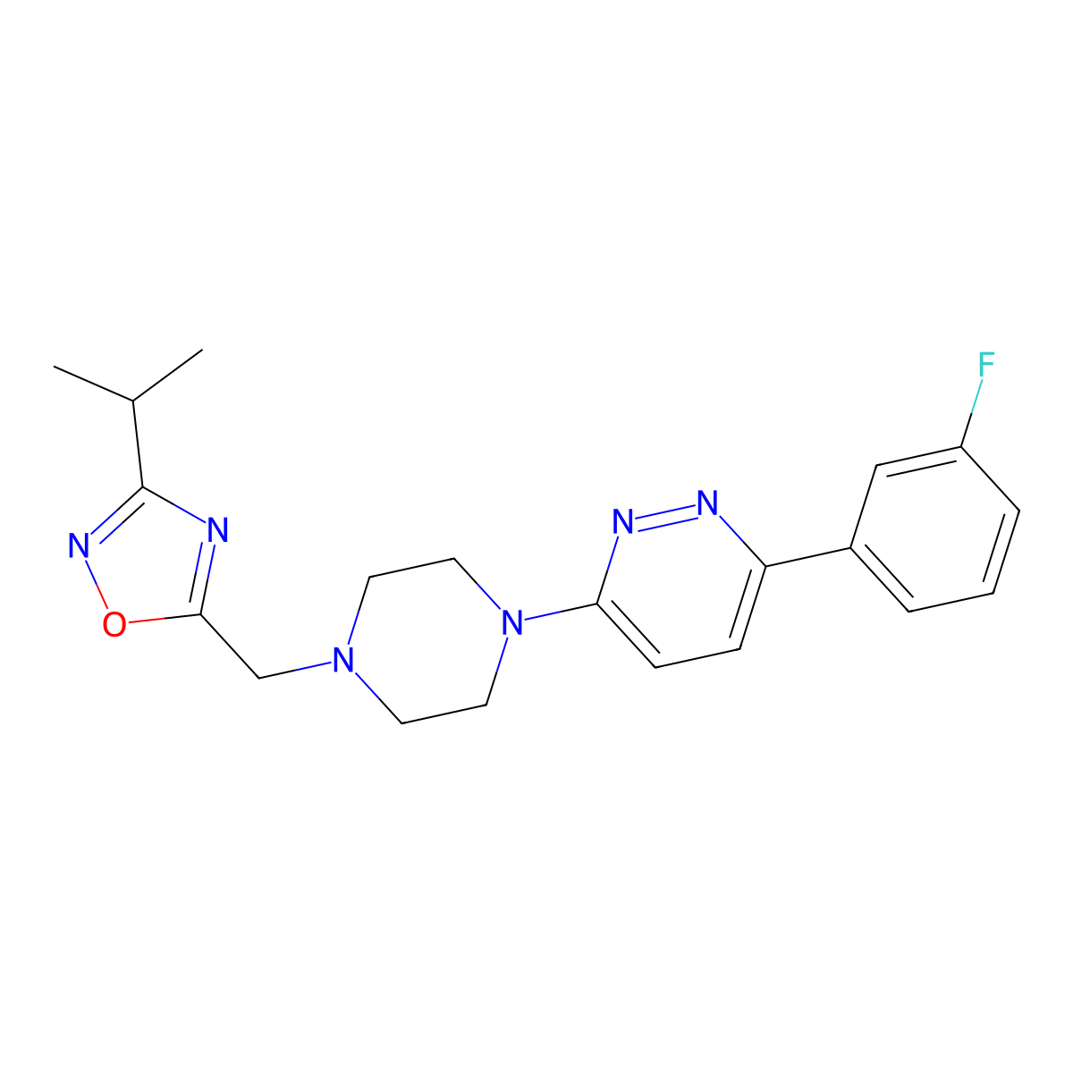 3-(3-Fluorophenyl)-6-(4-{[3-(propan-2-yl)-1,2,4-oxadiazol-5-yl]methyl}piperazin-1-yl)pyridazine molecular structure, CAS 2380084-92-2