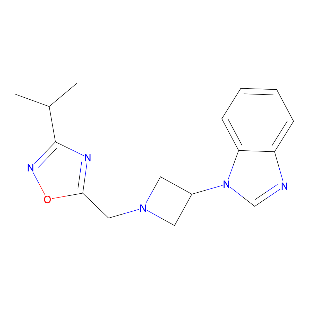 1-(1-{[3-(propan-2-yl)-1,2,4-oxadiazol-5-yl]methyl}azetidin-3-yl)-1H-1,3-benzodiazole molecular structure, CAS 2380084-97-7
