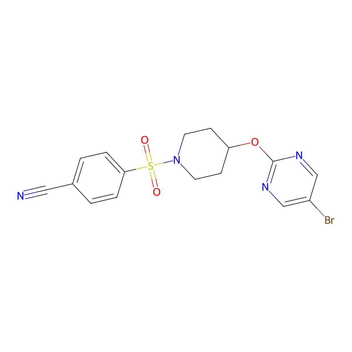 4-({4-[(5-Bromopyrimidin-2-yl)oxy]piperidin-1-yl}sulfonyl)benzonitrile molecular structure, CAS 2380084-98-8