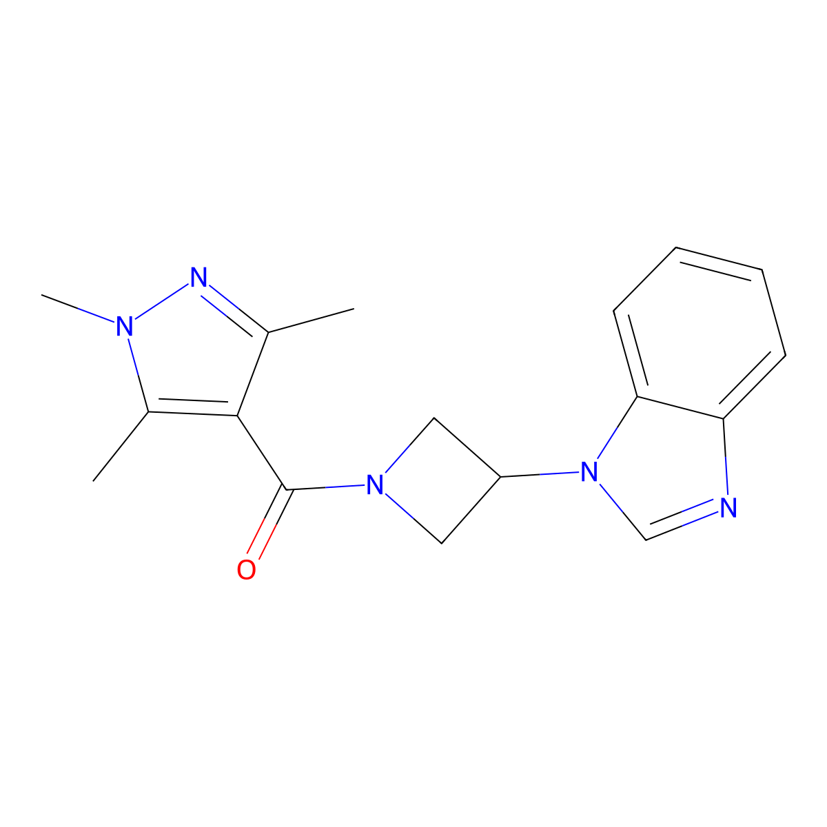 1-[1-(1,3,5-trimethyl-1H-pyrazole-4-carbonyl)azetidin-3-yl]-1H-1,3-benzodiazole molecular structure, CAS 2380084-99-9