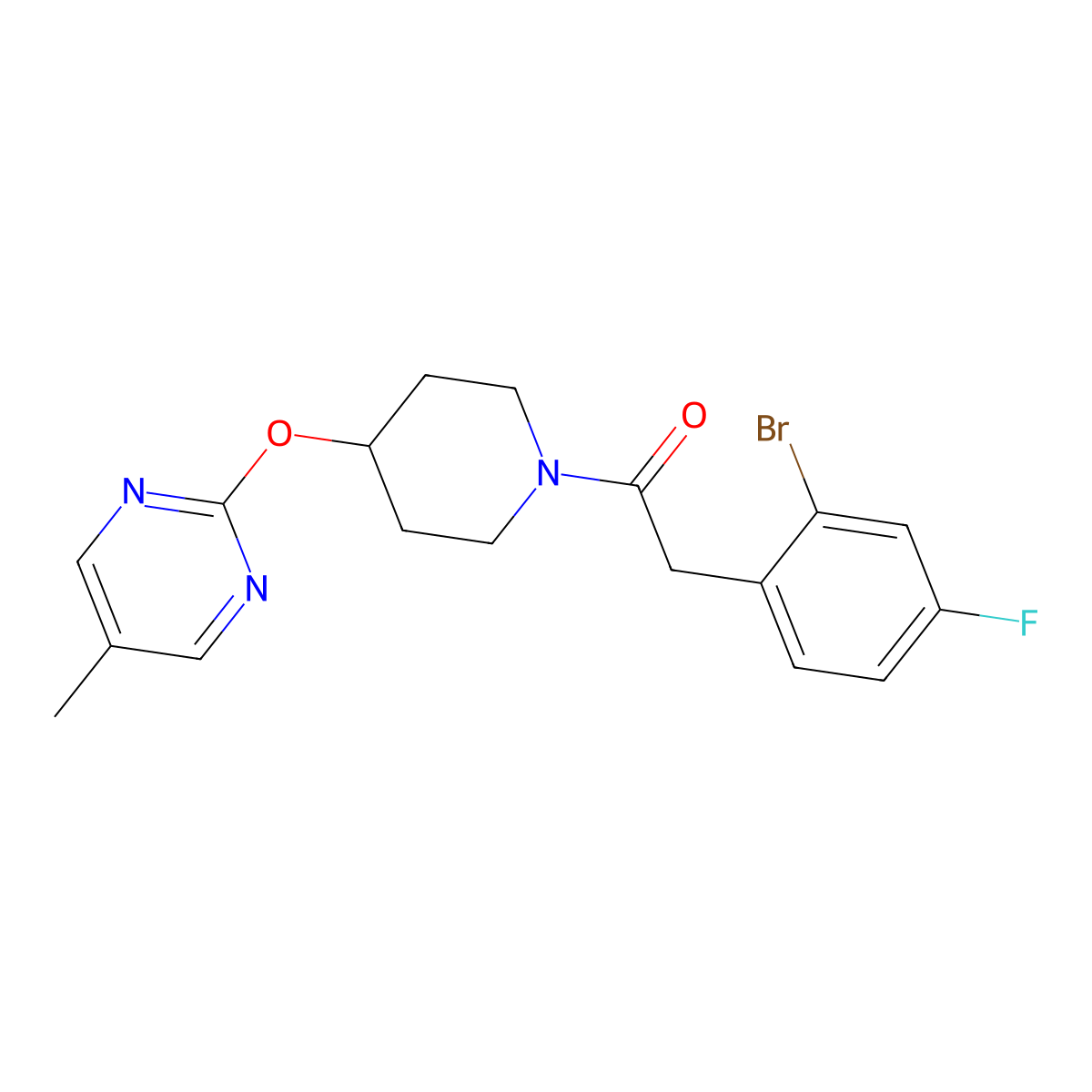 2-(2-Bromo-4-fluorophenyl)-1-{4-[(5-methylpyrimidin-2-yl)oxy]piperidin-1-yl}ethan-1-one molecular structure, CAS 2380085-01-6