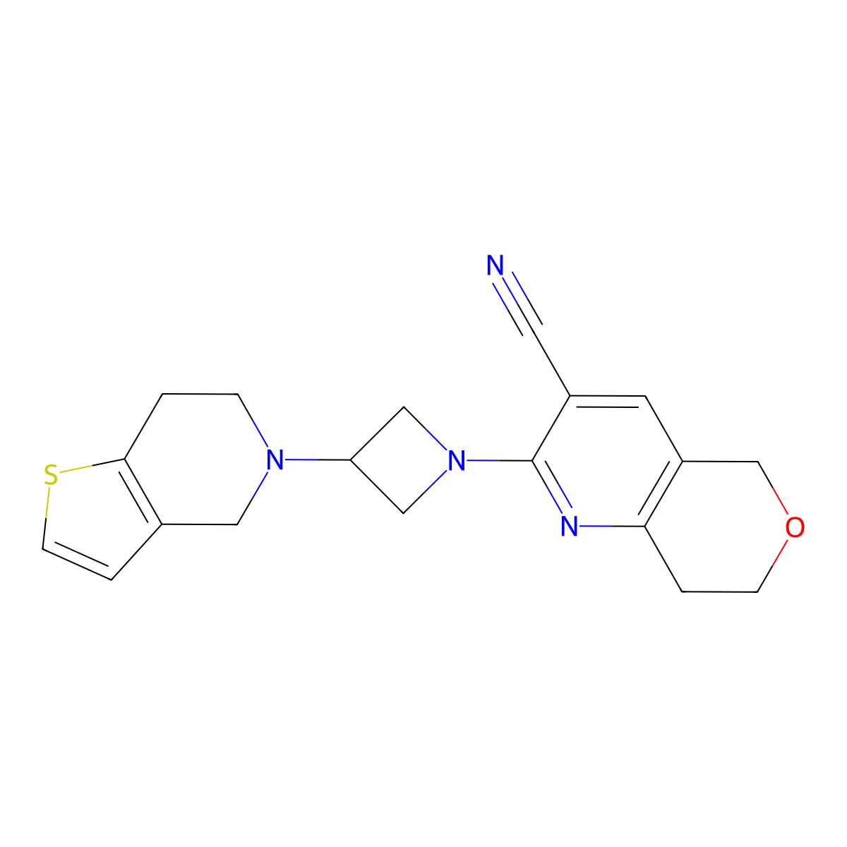 2-(3-{4H,5H,6H,7H-thieno[3,2-c]pyridin-5-yl}azetidin-1-yl)-5H,7H,8H-pyrano[4,3-b]pyridine-3-carbonitrile molecular structure, CAS 2380085-02-7
