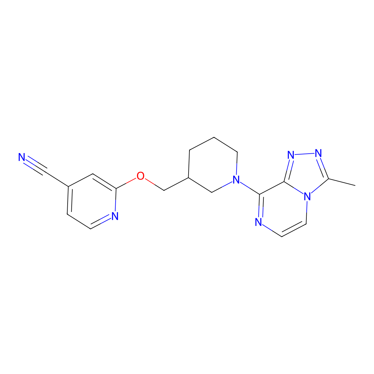 2-[(1-{3-Methyl-[1,2,4]triazolo[4,3-a]pyrazin-8-yl}piperidin-3-yl)methoxy]pyridine-4-carbonitrile molecular structure, CAS 2380085-10-7
