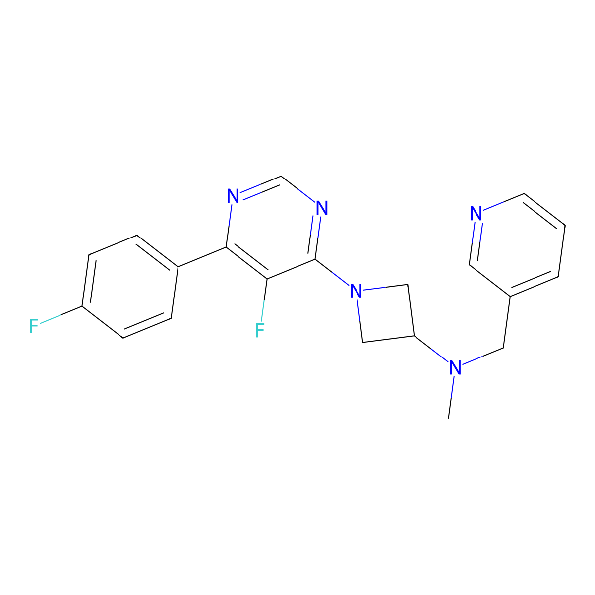 1-[5-fluoro-6-(4-fluorophenyl)pyrimidin-4-yl]-N-methyl-N-[(pyridin-3-yl)methyl]azetidin-3-amine molecular structure, CAS 2380085-12-9